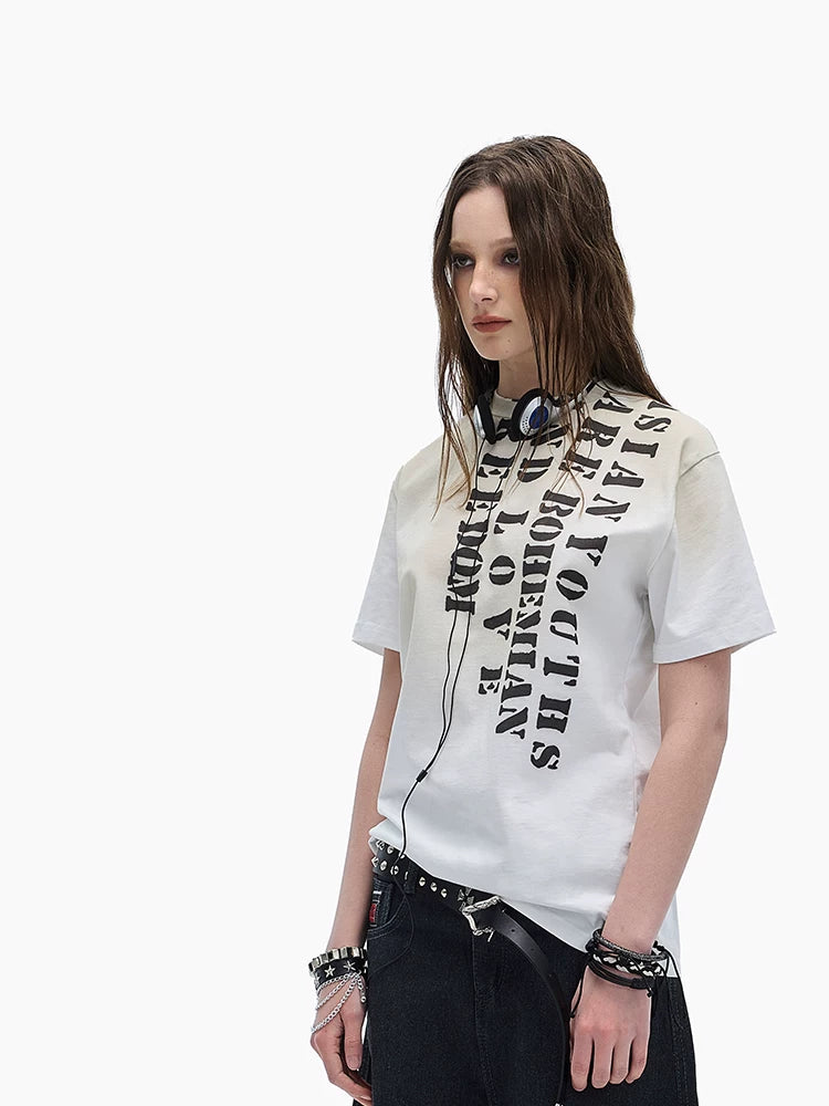 4AM Alphabet Slogan Front Shoulder Slim Tee