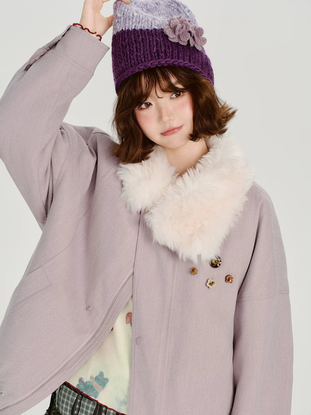Girlyhalo Korean Fur Collar Padded Thick Coat