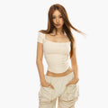 FILIRILI Vintage Versatile Square Neck Short Sleeve Knitted Sweater