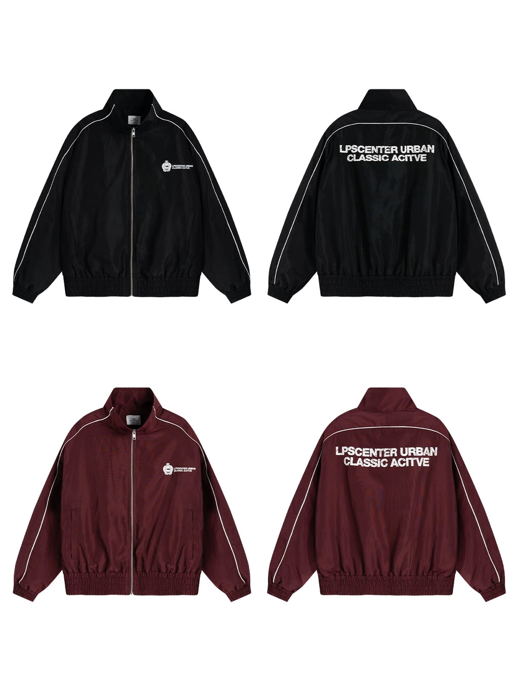 Loopsoon Front and Rear Print Contrasting Striped Stand-up Jacket