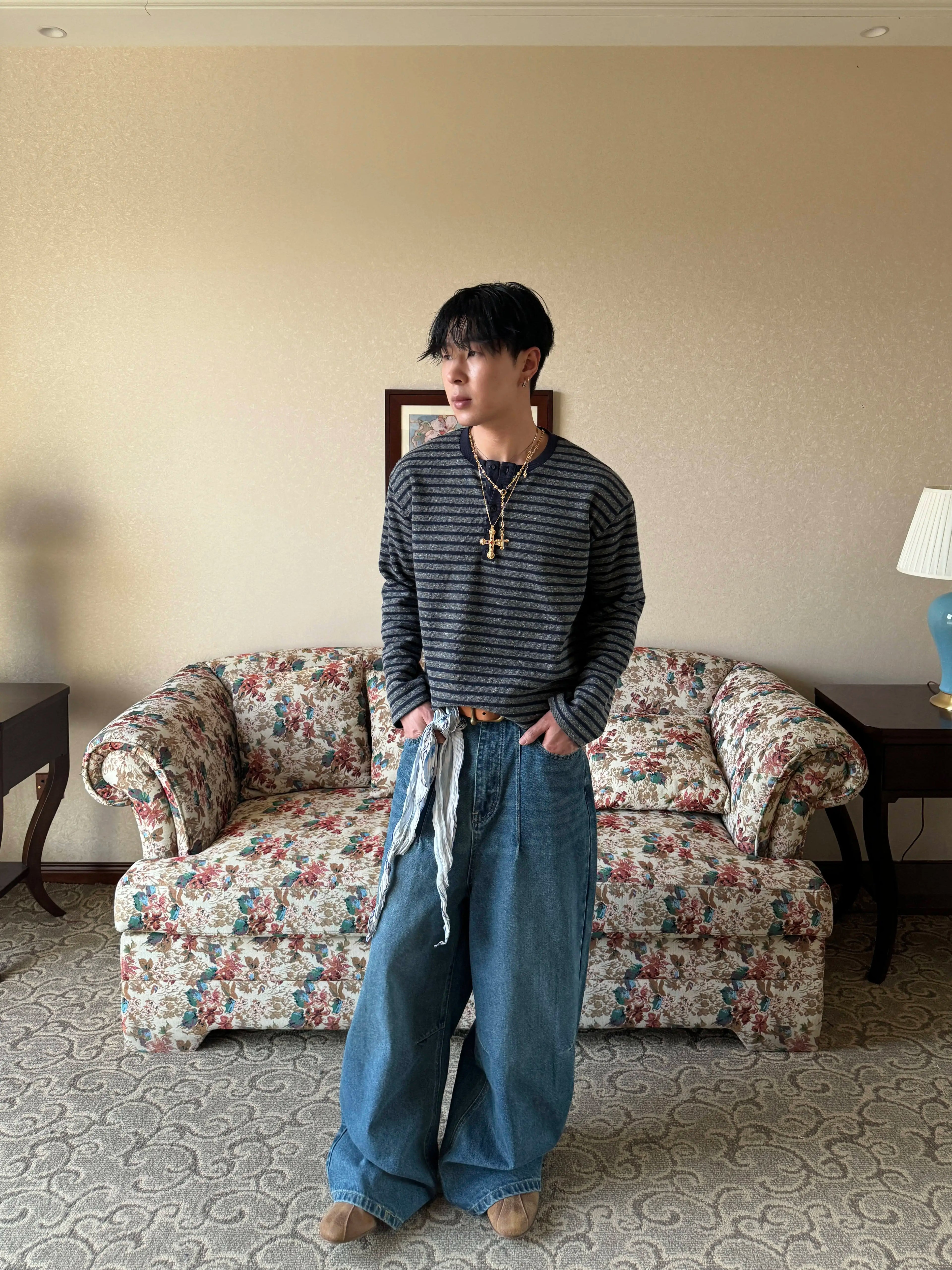 InsGale Vintage Thick Striped Slim Short Long Sleeve