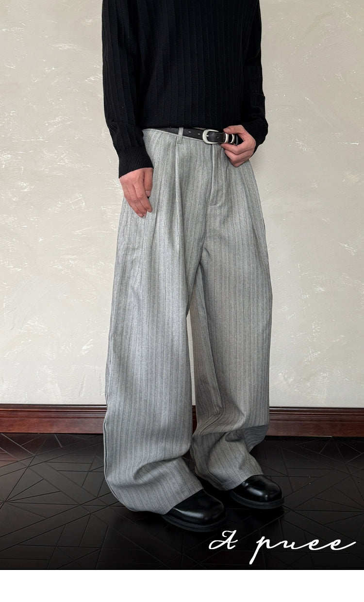 A PUEE Retro Old Money Wind Striped Trousers