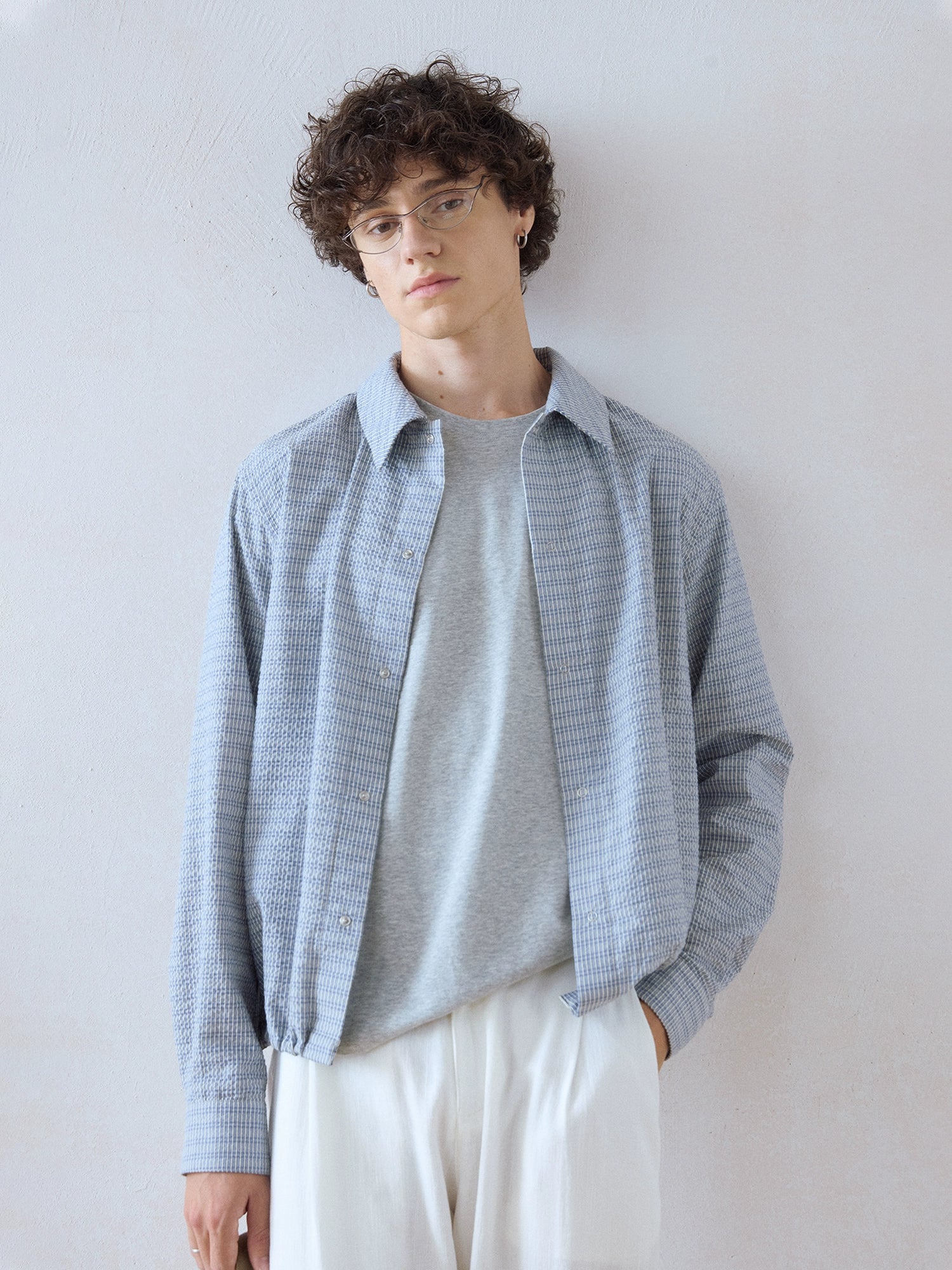 DIMC Wrinkled Texture Small Plaid Long-sleeved Shirt