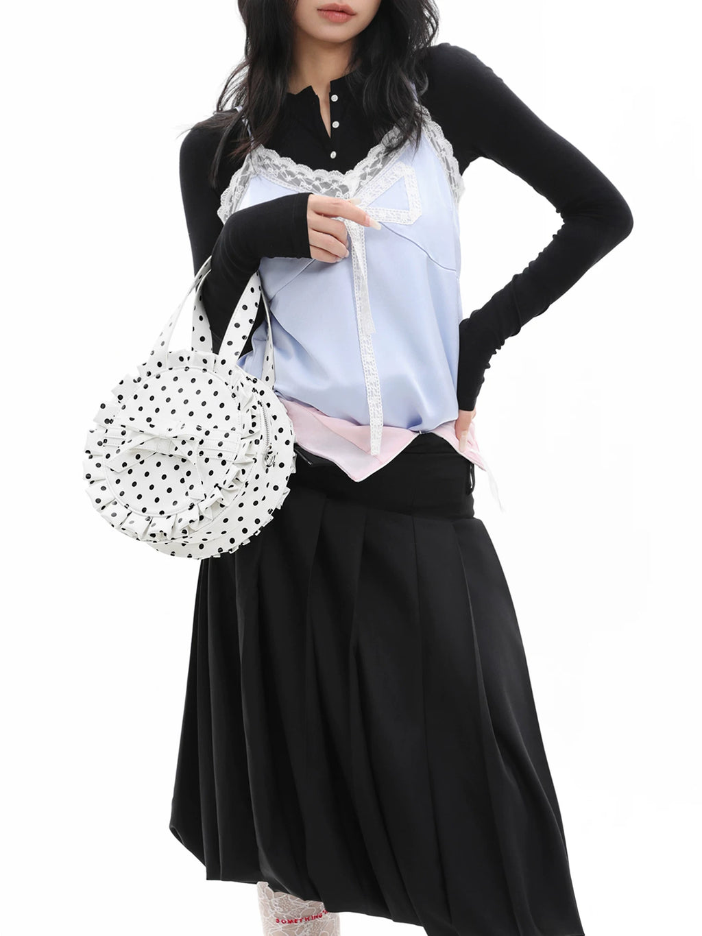 JANDRESS Polka Dot Lace Bow Messenger Bag