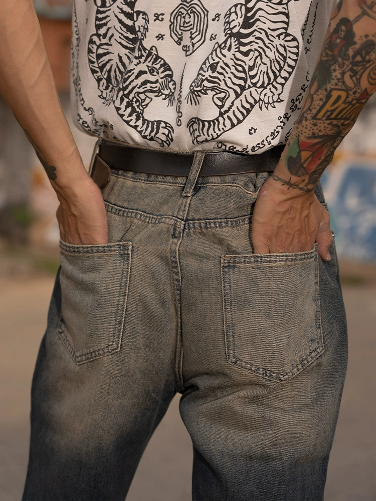 PUBLICRADIO Vintage Washed Rust Denim Flared Pants