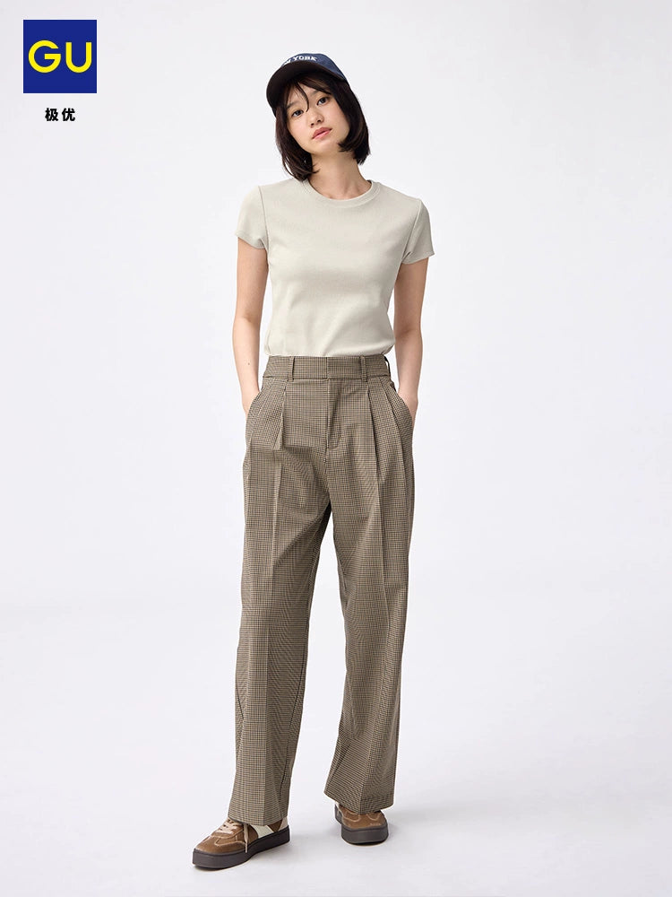 GU Pleated Loose Casual Retro Casual Plaid Pants