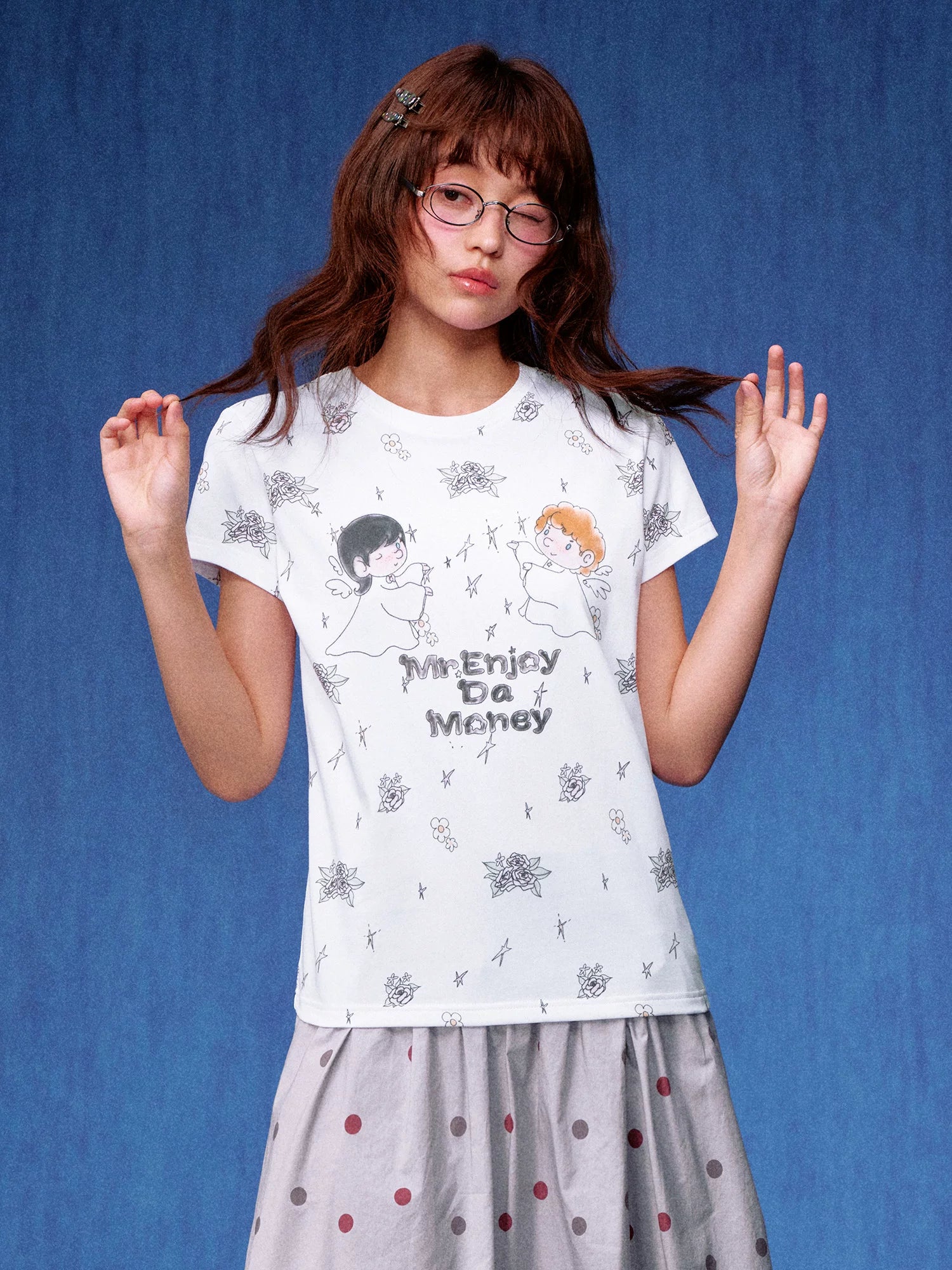 MEDM Casual Polka Dot Floral Versatile Tee