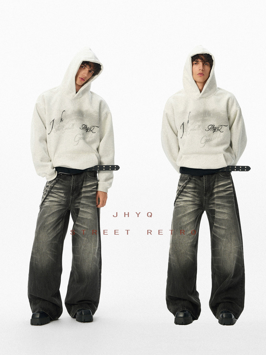 JHYQ Retro Letter Print Hooded Sweater