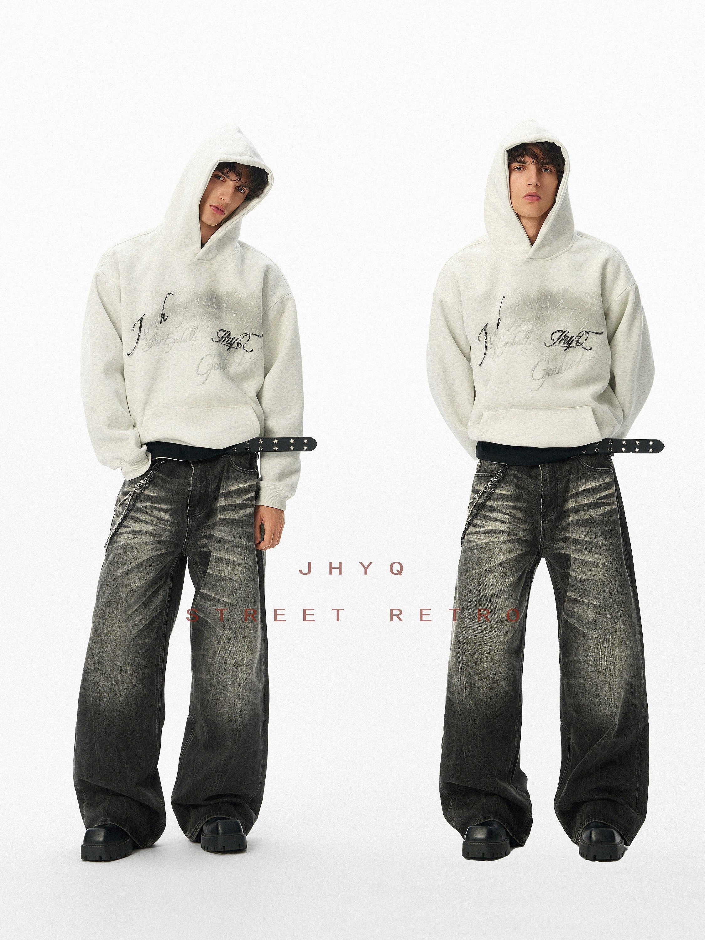 JHYQ Retro Letter Print Hooded Sweater