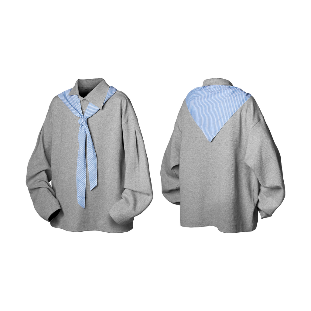 RELABEL Asymmetrical Diagonal Neck Knitted Scarf POLO Shirt