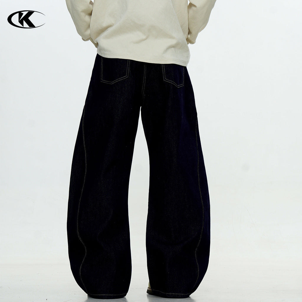 11KN Deconstructed Blue Scimitar Straight Loose Wide-leg Cleanfit Jeans