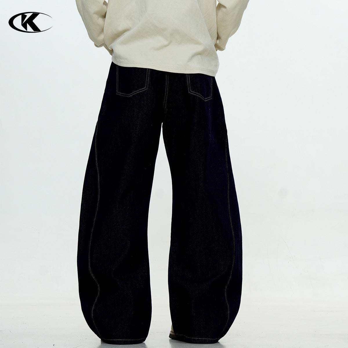 11KN Deconstructed Blue Scimitar Straight Loose Wide-leg Cleanfit Jeans