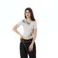 WLNEXT Leopard Print Slanted Shoulder Short Slim Tee