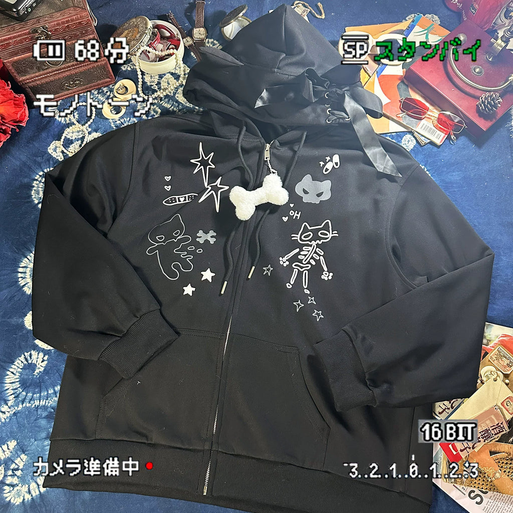 ALOHA Pendant Cat Ear Hooded Fleece Couple Coat