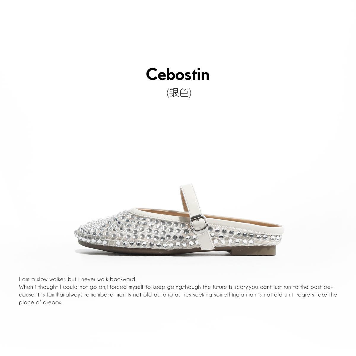 Cebostin One-word Buckle Bright Diamond Niche Hollow Half Slippers
