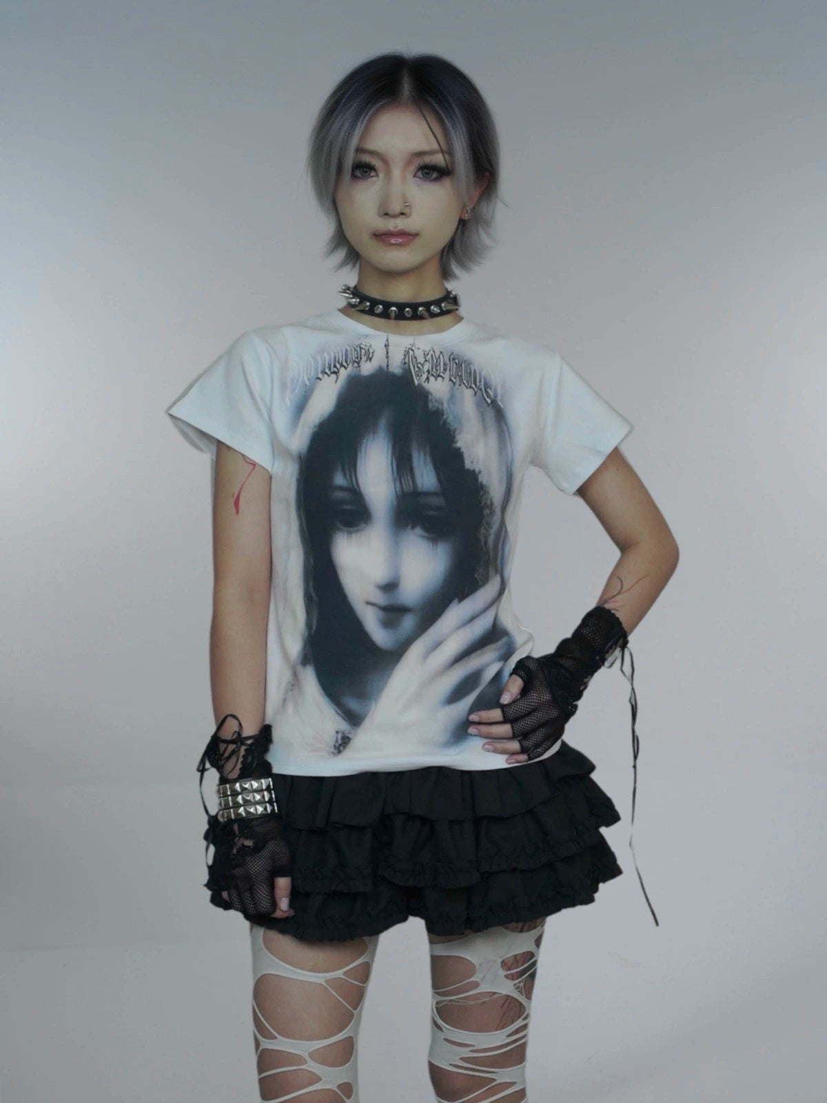 WEBBAR "Love Exposure" Madonna Print Front Shoulder Tee