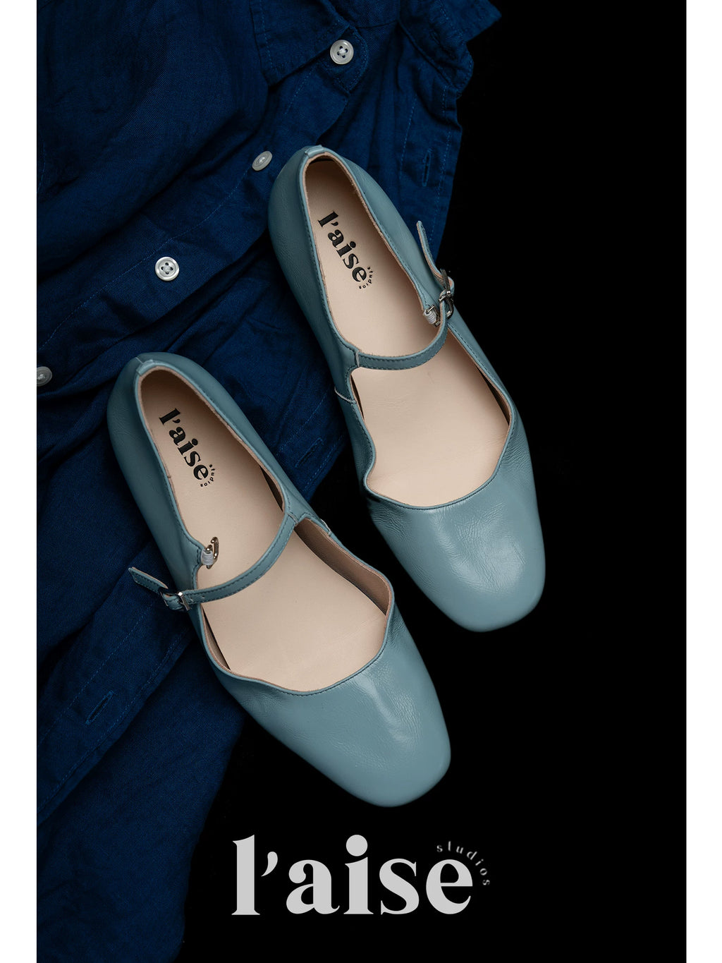 L'aise Pleated Thick Heel Mary Jane Shoes