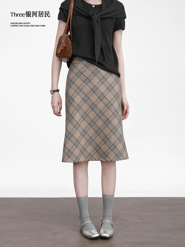 Three High Waist Slim Plaid Skirts