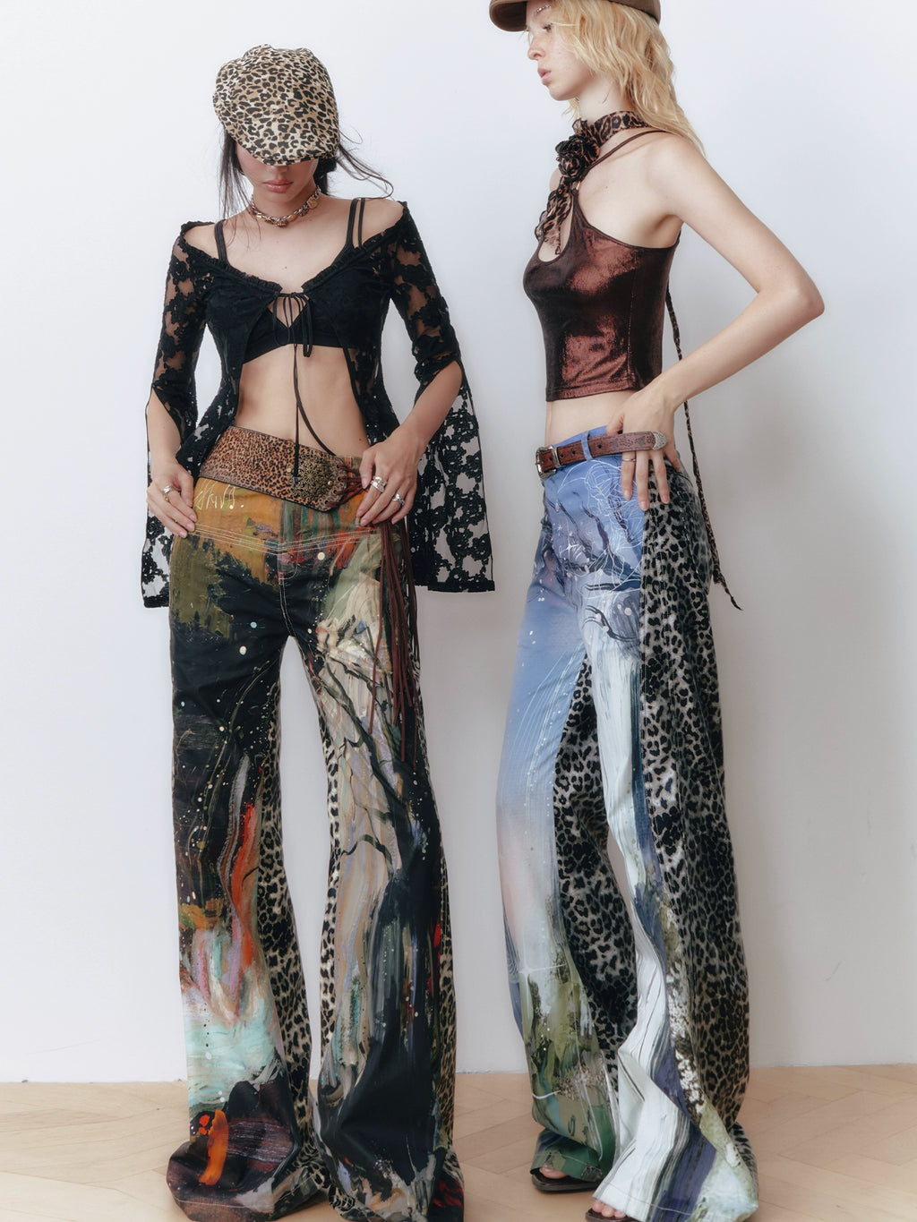 OfAkiva Waterfall Oil Painting Landscape Leopard Casual Jeans