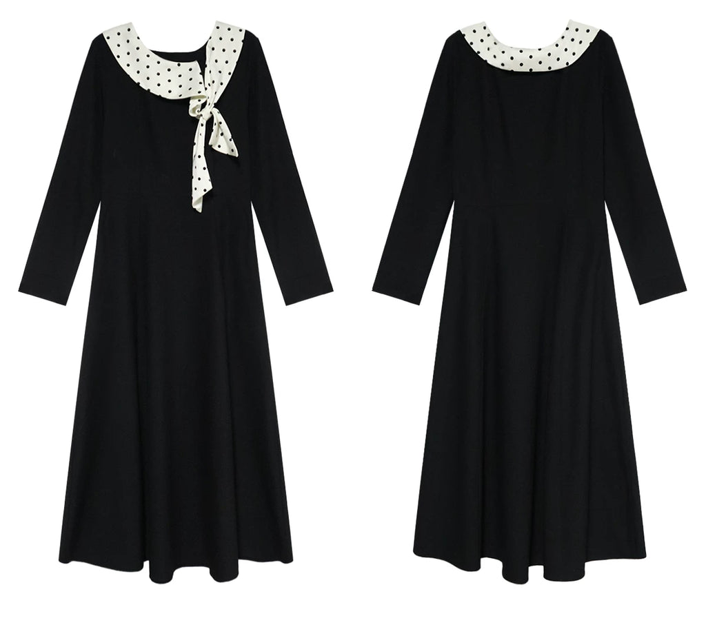 TYANG Temperament Polka Dot Streamer Collar Dress