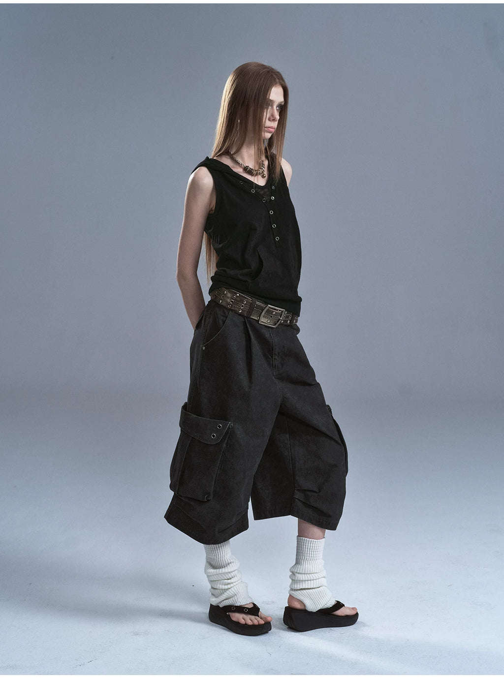 WearAndtear Fake Two-piece Hooded Spliced Sleeveless Vest