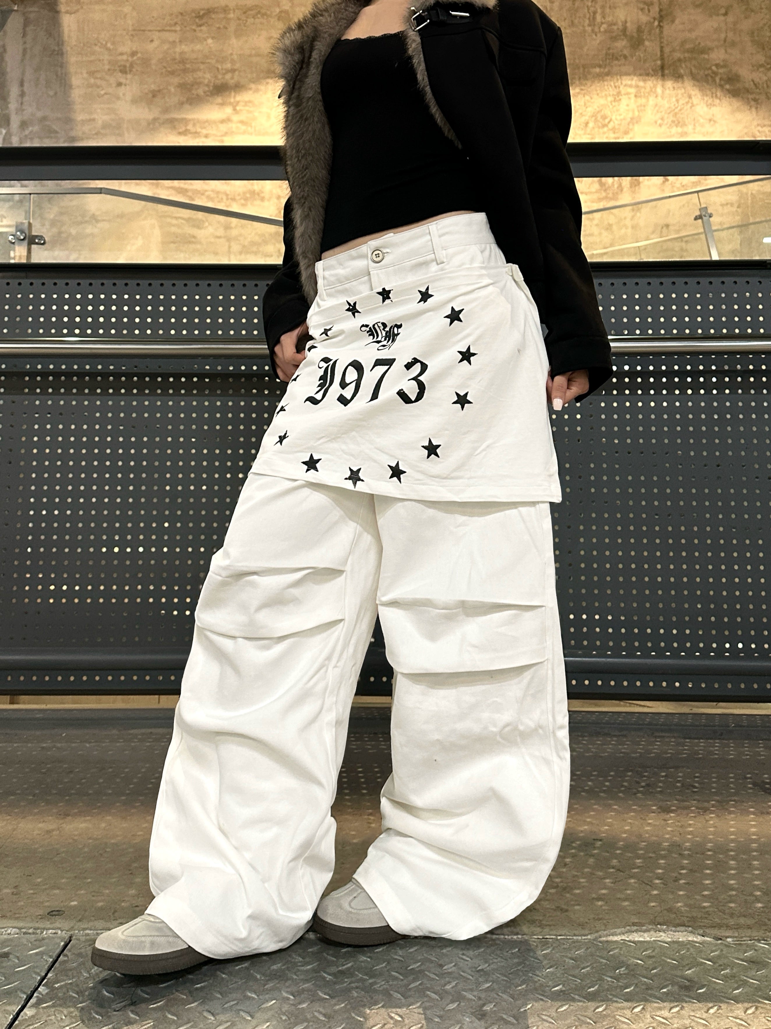 BF. BORFEND Fart Curtain Pleated Scimitar Wide Leg Pants