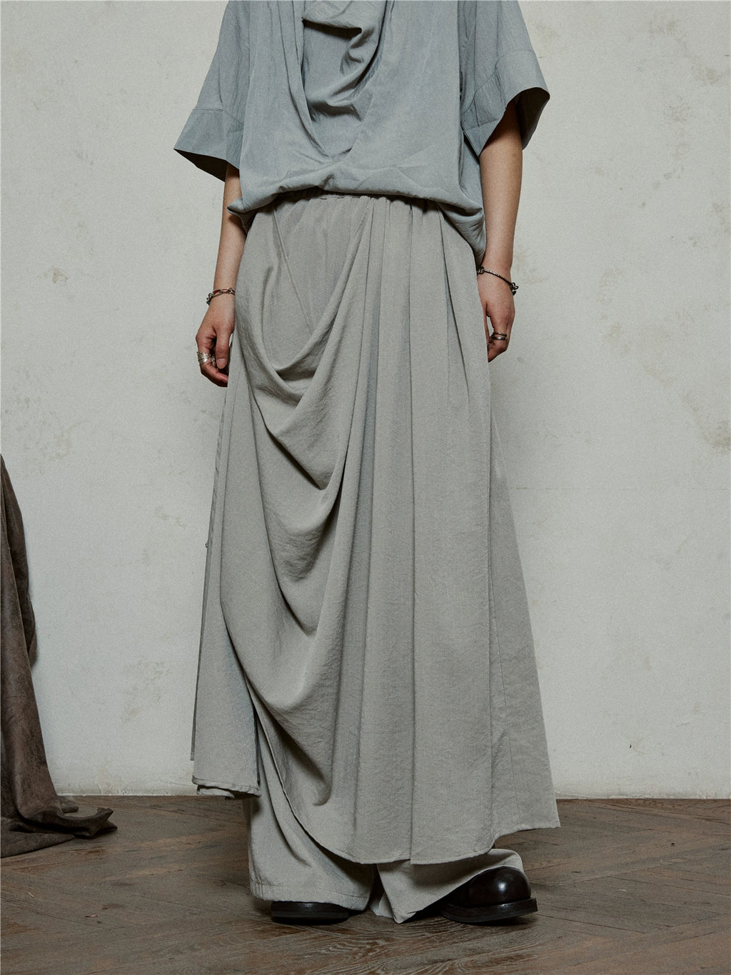SUNYVONNE Irregular Double-layer Streamer Drape Wide-leg Pants