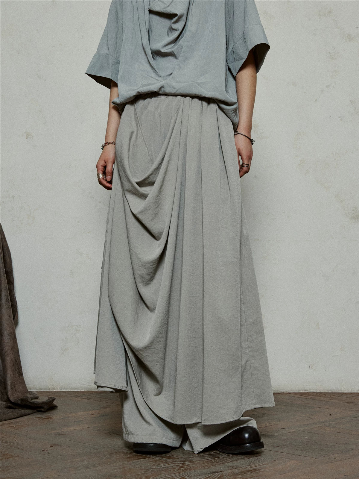 SUNYVONNE Irregular Double-layer Streamer Wide-leg Pants