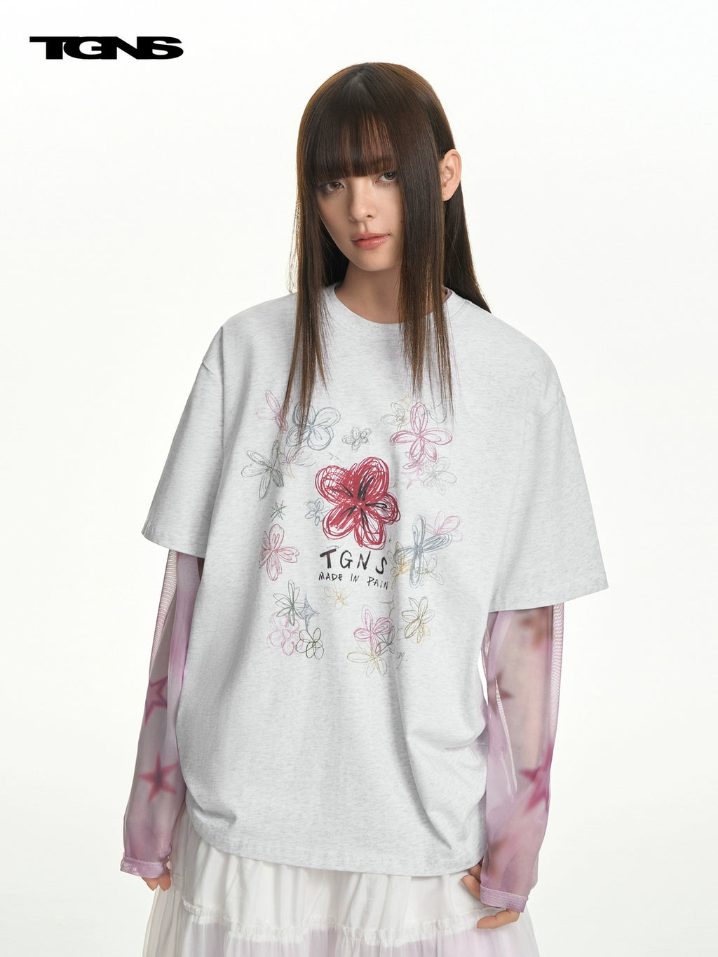 TGNS Retro Loose Heavy Hand Painted Flower Tee