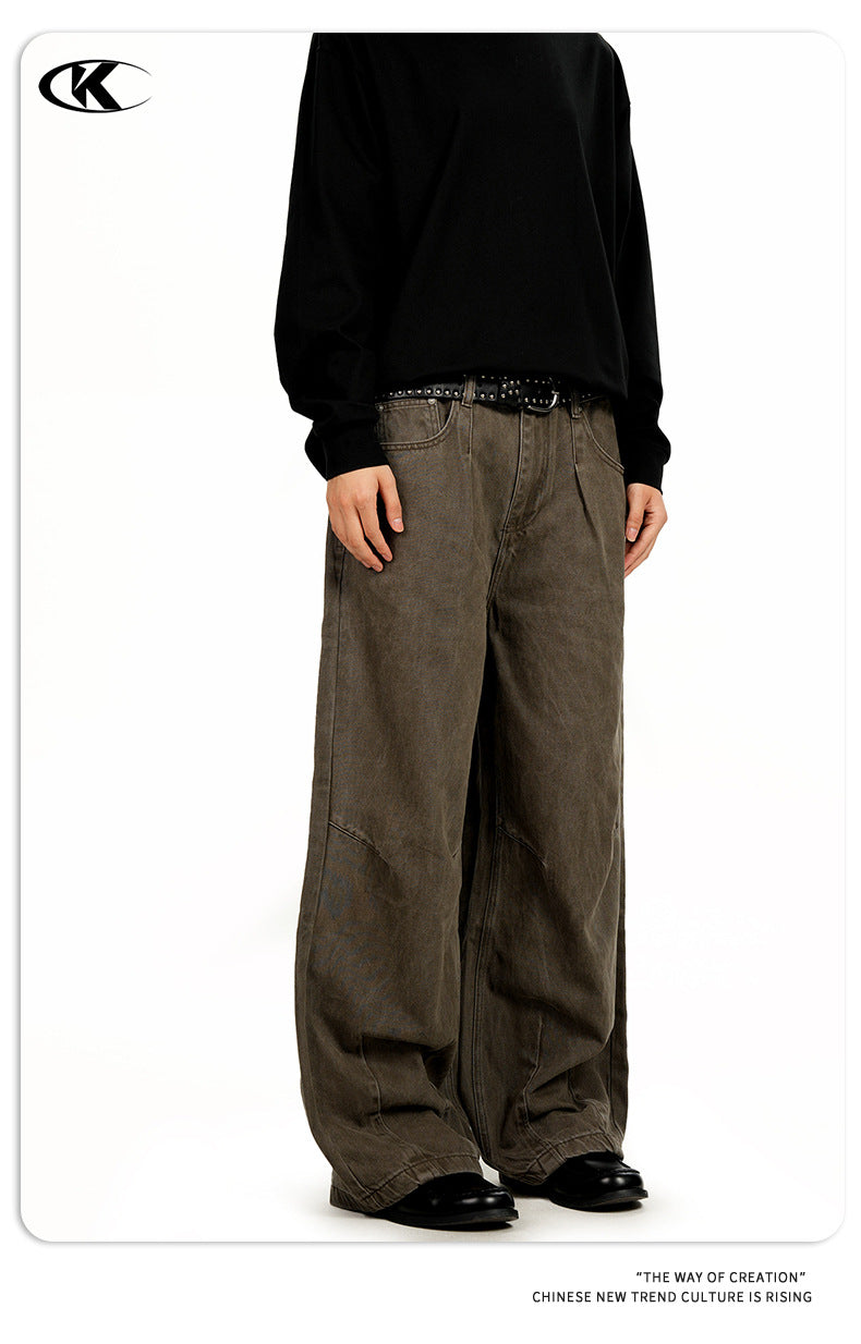 11KN Simple Retro Loose Straight-leg Pants