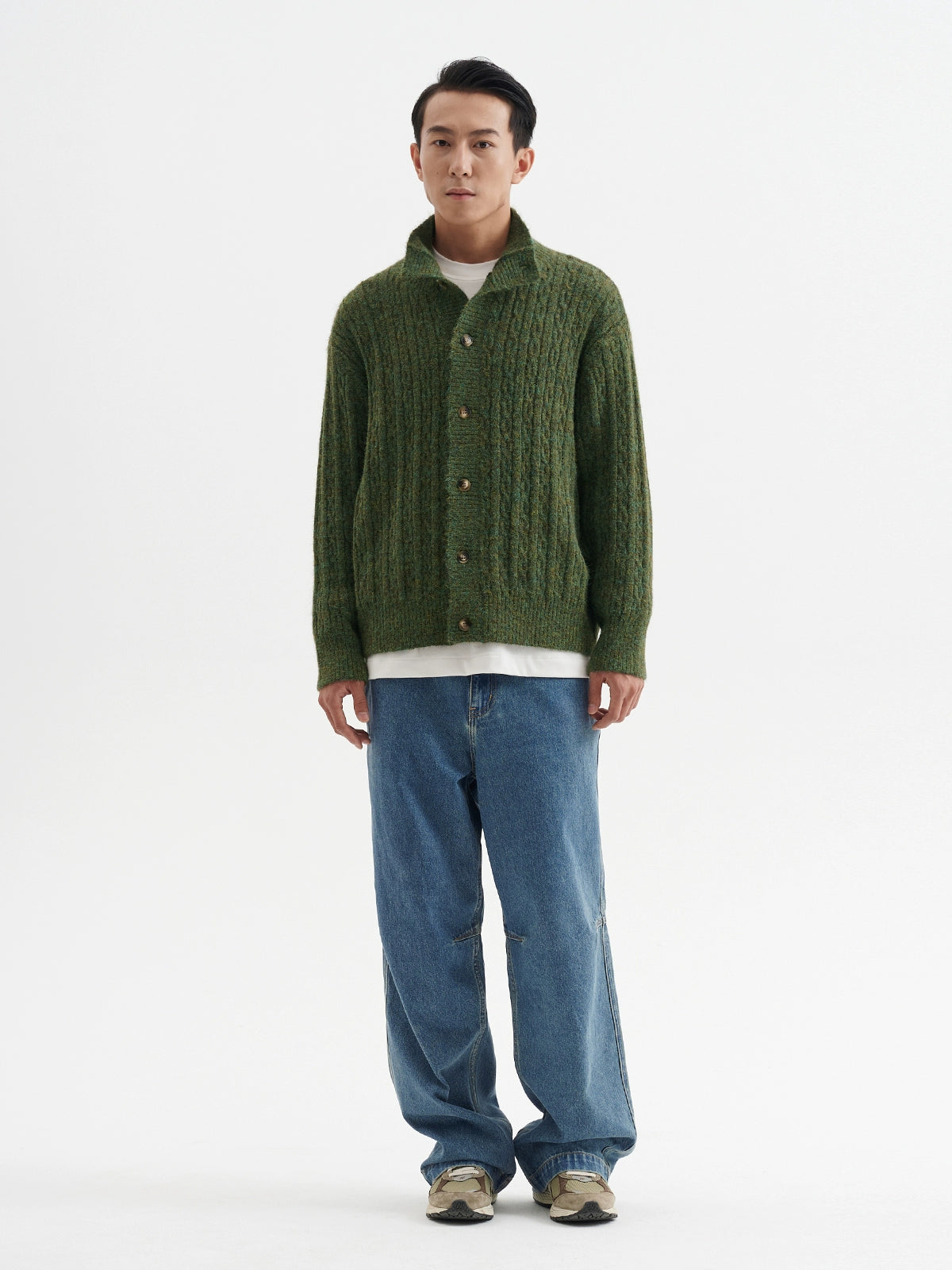 BUTTBILL Loose Casual Stand-up Collar Twisted Knitted Shirt Sweater