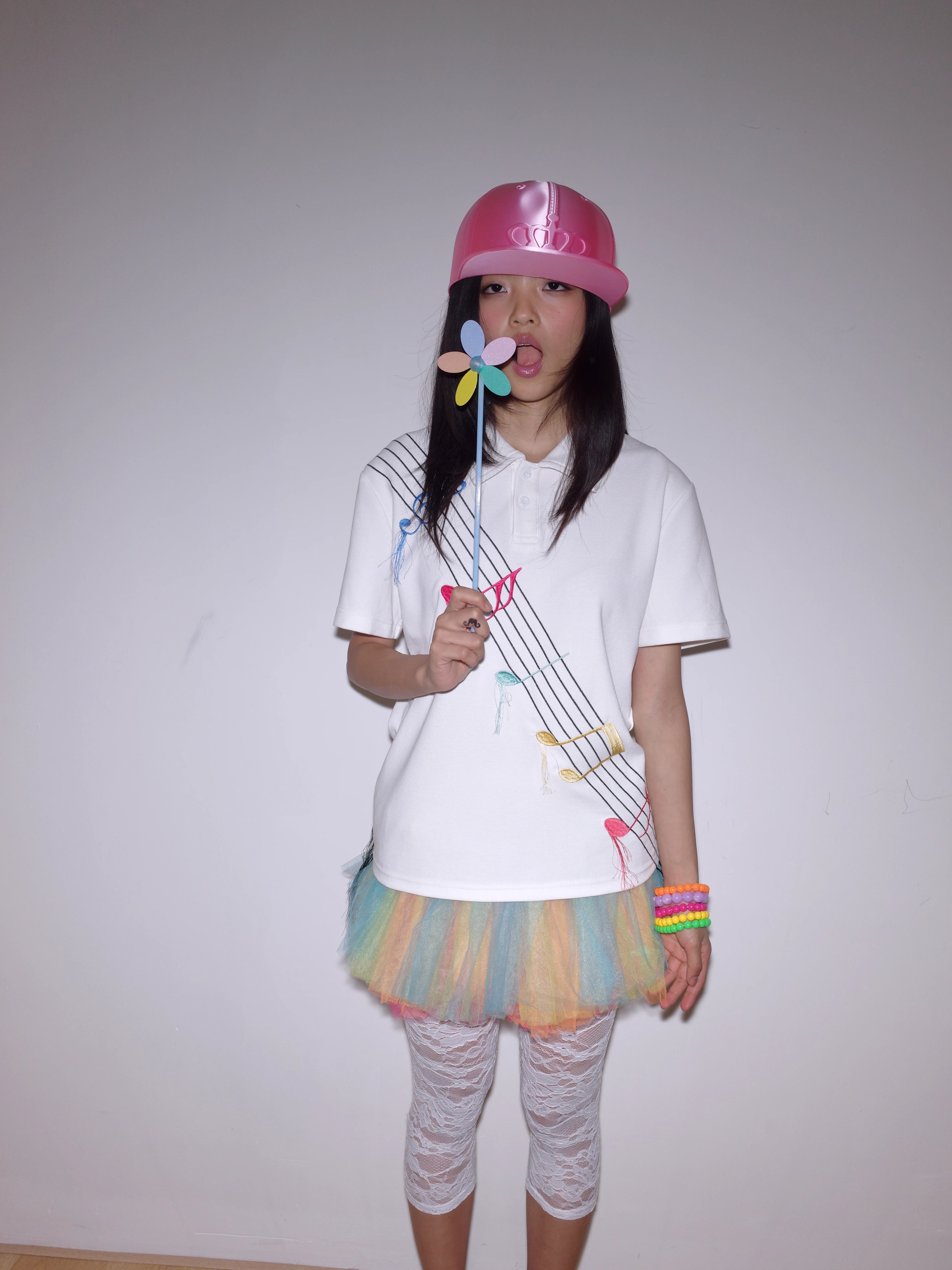 CHAI Color Music Note Five-line Sheet Music Embroidery Polo Tee