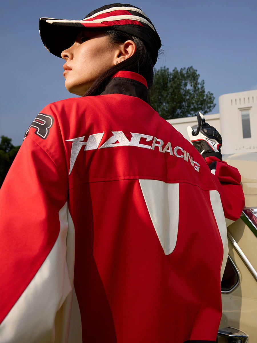 Harshandcruel Retro Contrasting Structure Stitching Racing Suit