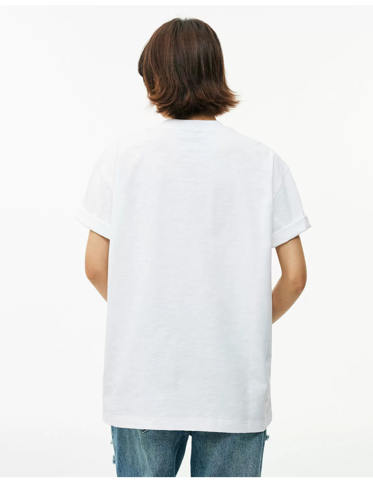 MEDM Cloth Embroidery Casual Round Neck Loose Tee