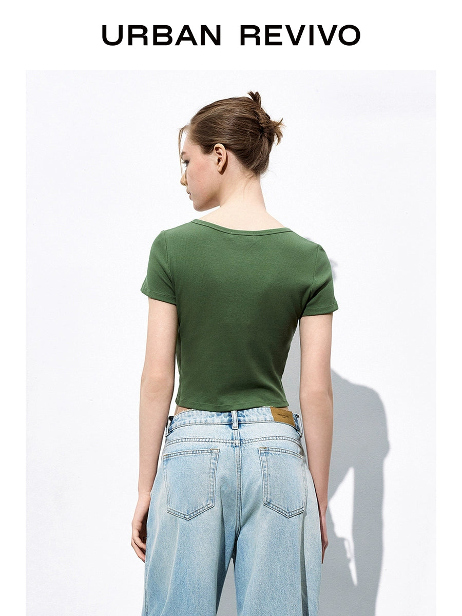 URBAN REVIVO Simple Versatile Button Slim Tee