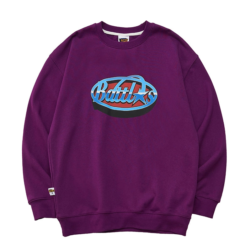 Battles Embroidered Crew Neck Casual Sweater