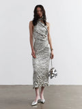 JNYLON Minimalist Satin Crumpled Two-piece Dress