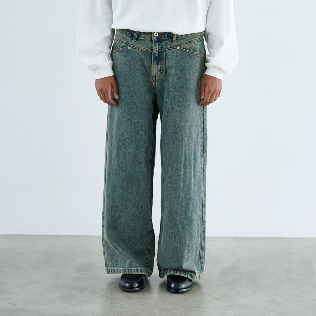 Anniehall Yellow Mud Rust Old A-shaped Loose Jeans
