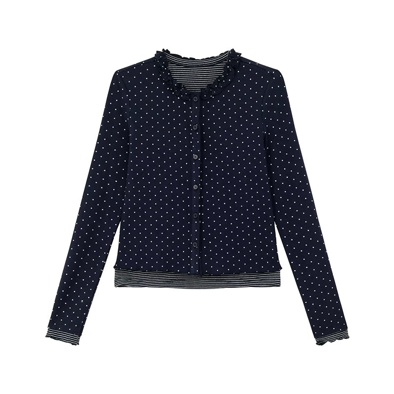 KANO Polka Dot Splicing Lace Long Sleeve