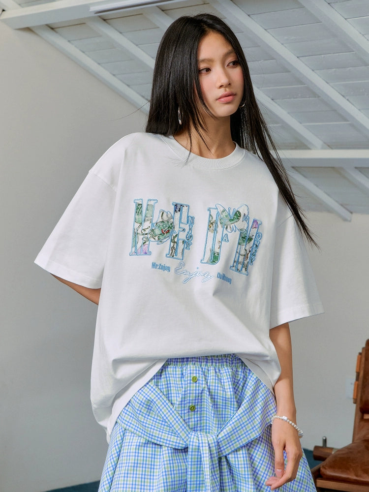 MEDM Lace Printed Applique Butterfly LOGO Tee