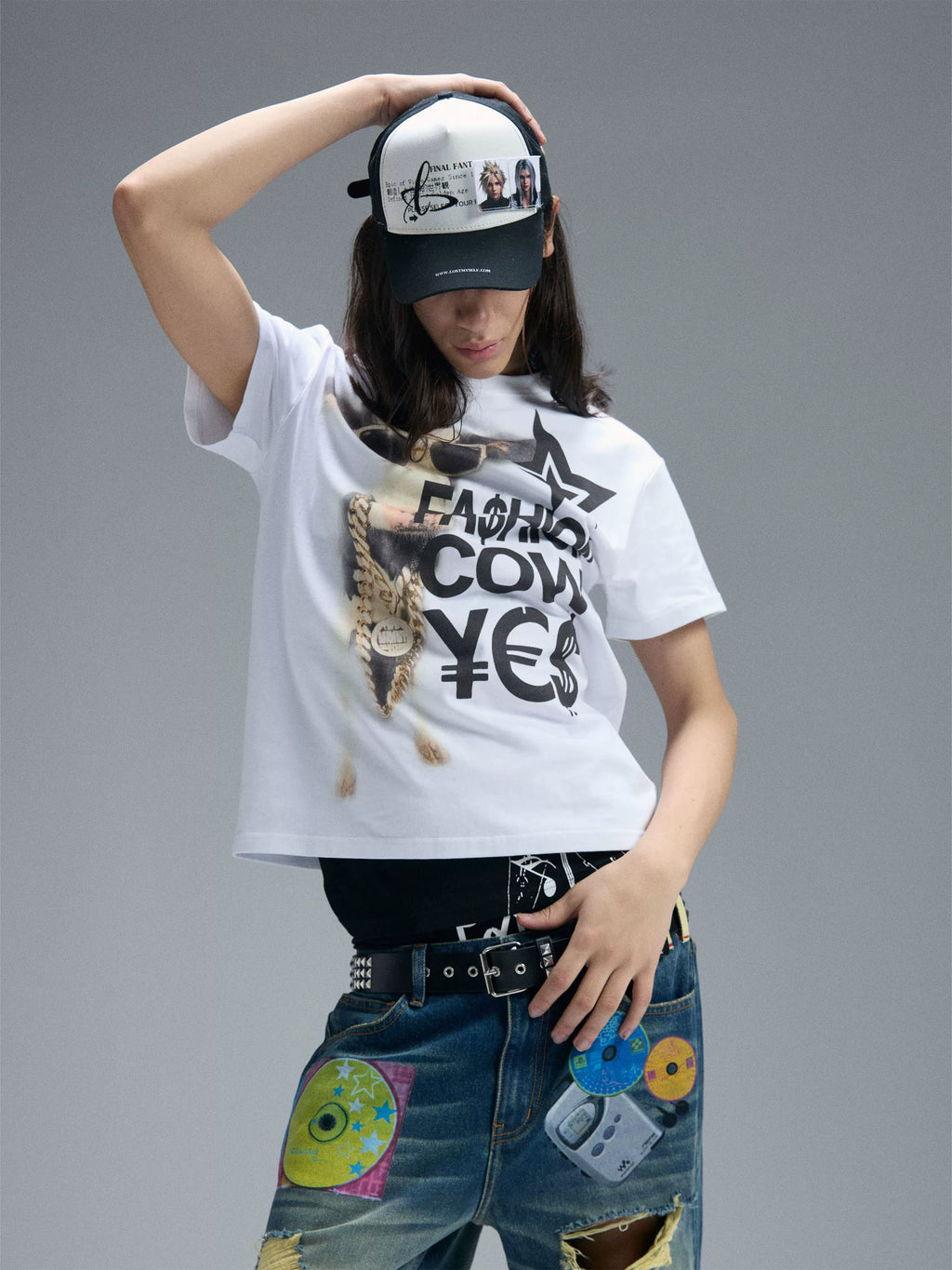 PAIKI Retro Crew Neck Front Shoulder Versatile Tee