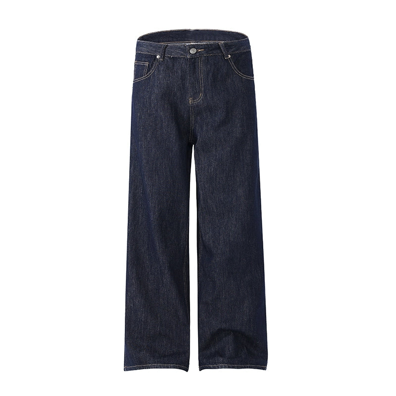 FLYOFF Straight Wide Leg Dark Blue Jeans