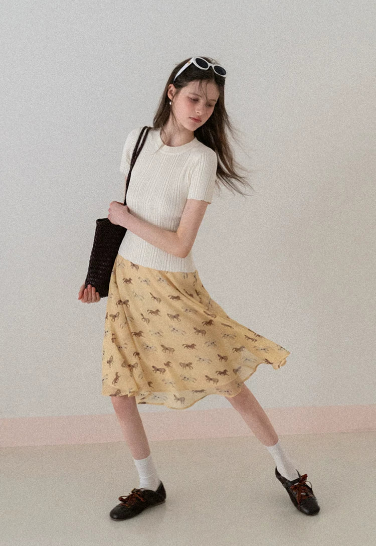 EGGKA Round Neck Pit Strip Thin Tee