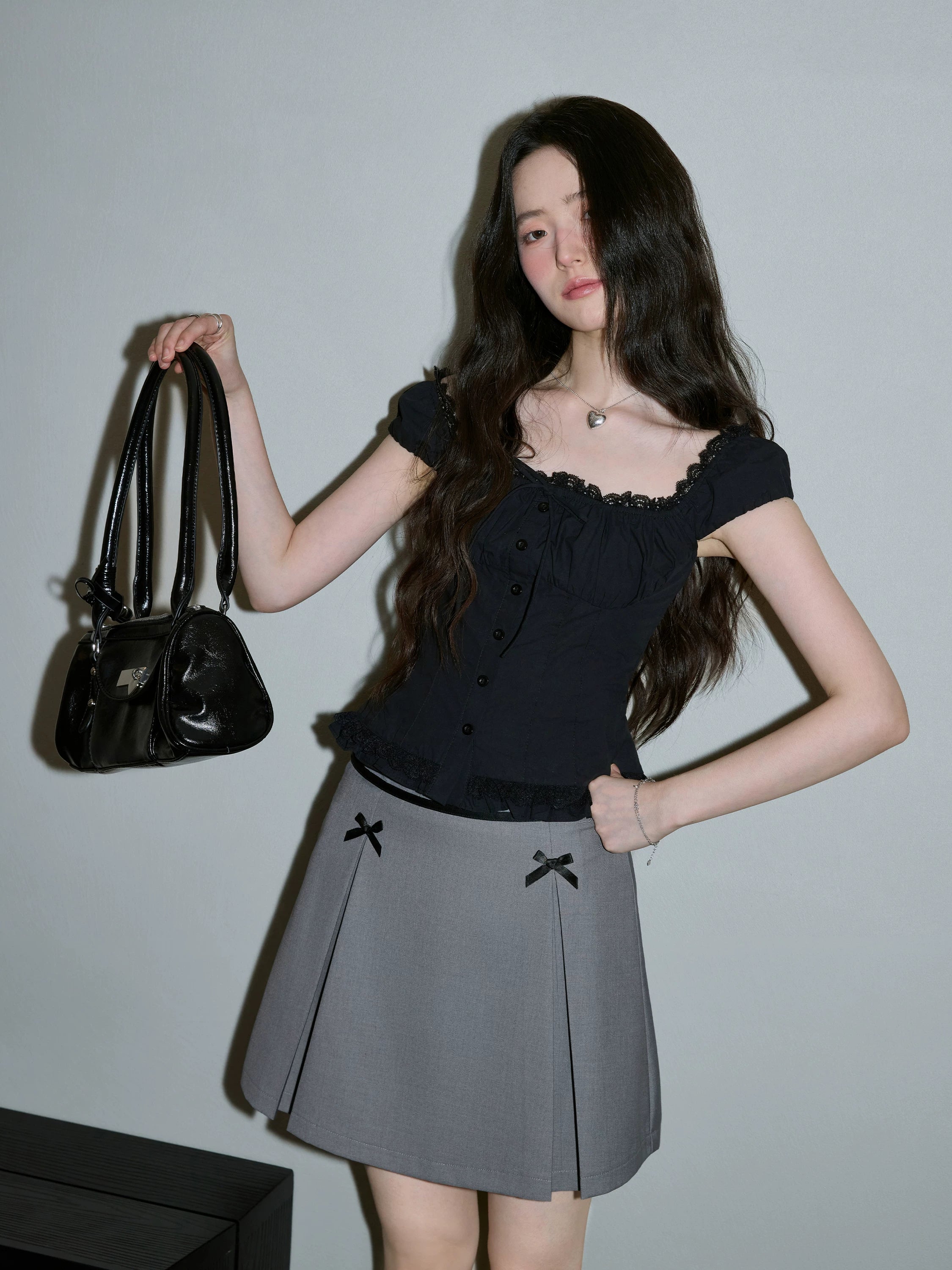 XUJING Square Neck Lace Slim Waist Tee