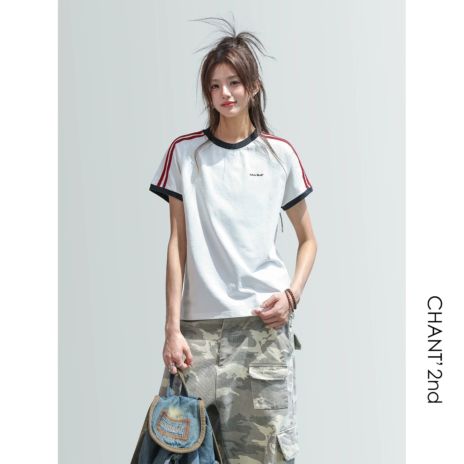 CHANT2nd Striped Splicing Short Tee