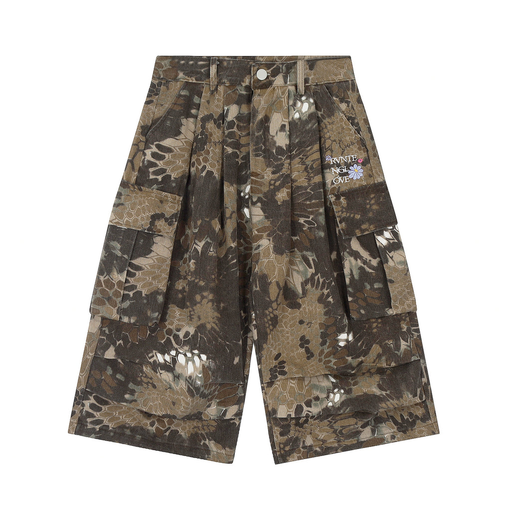 BLACKLISTS Snake Pattern Camouflage Tooling Shorts