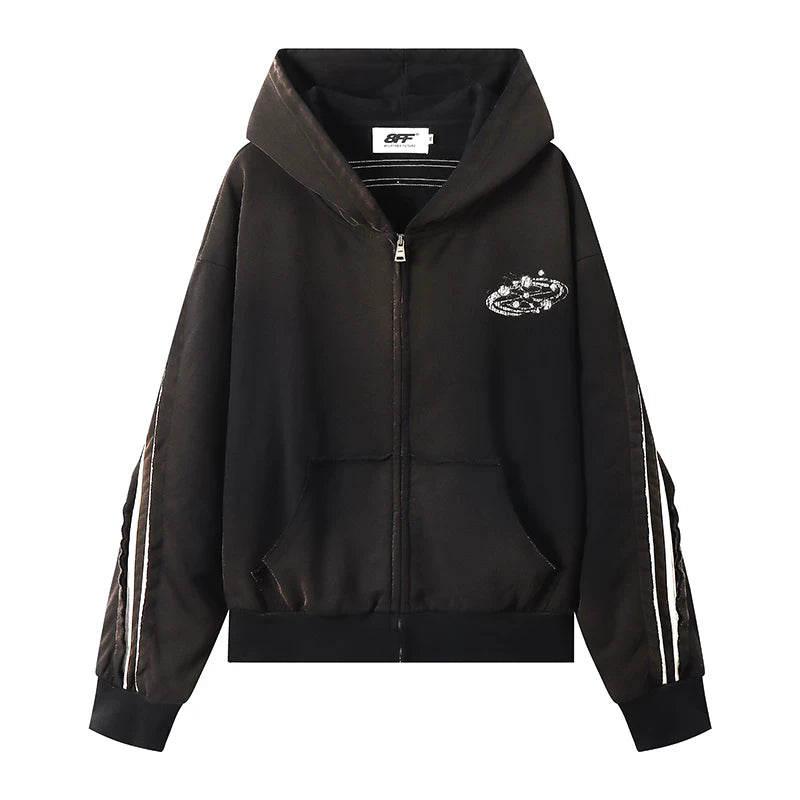 8FF Old Spray-colored Printed Hooded Jacket