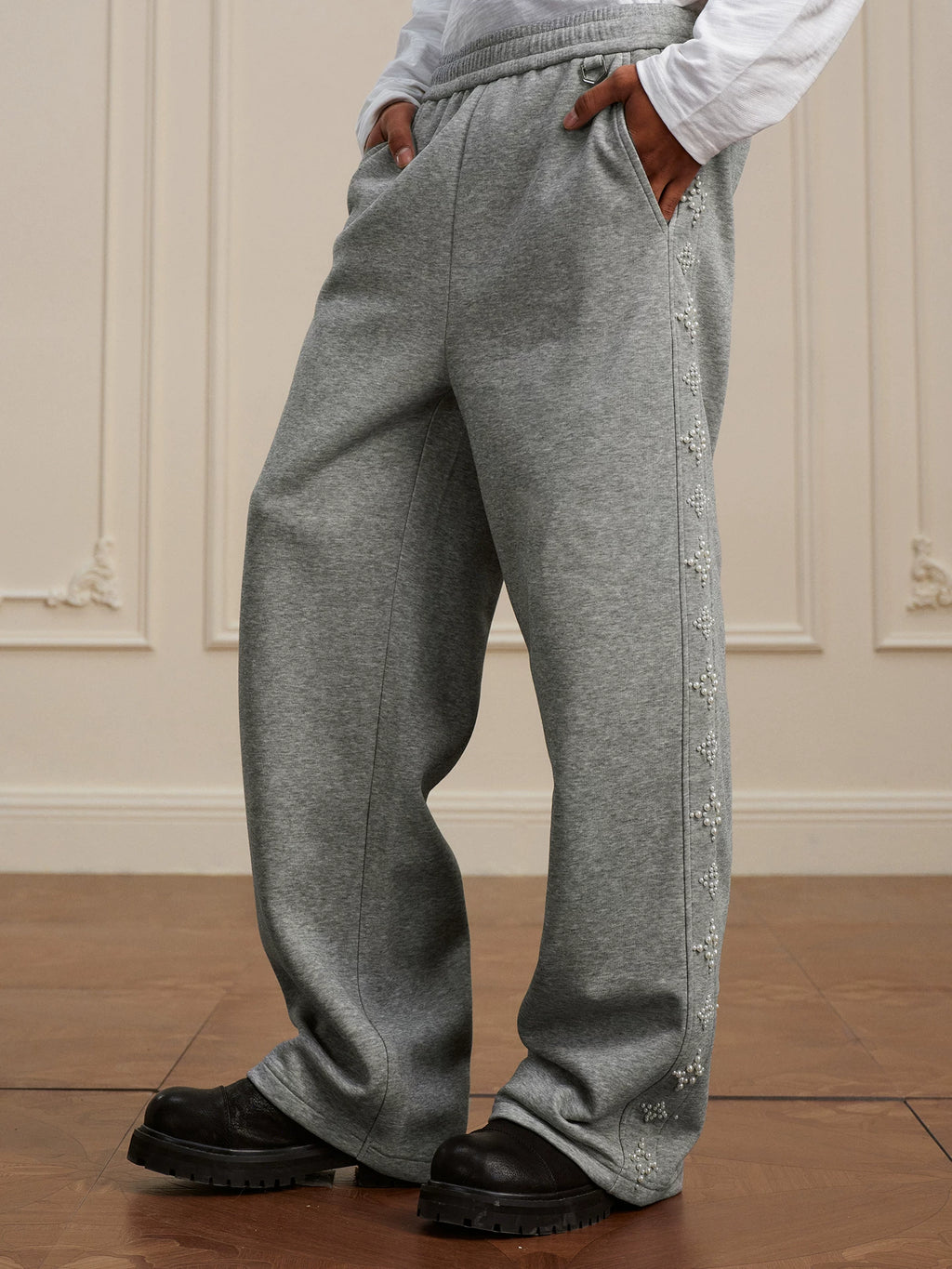 YADcrew pearl string loose wide-leg sweatpants