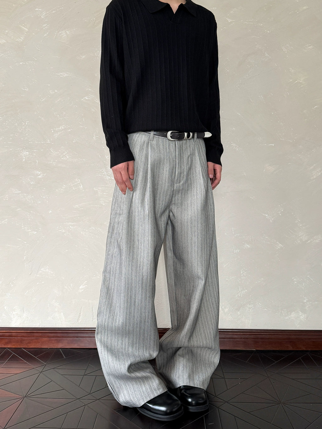 A PUEE Retro Old Money Wind Striped Trousers