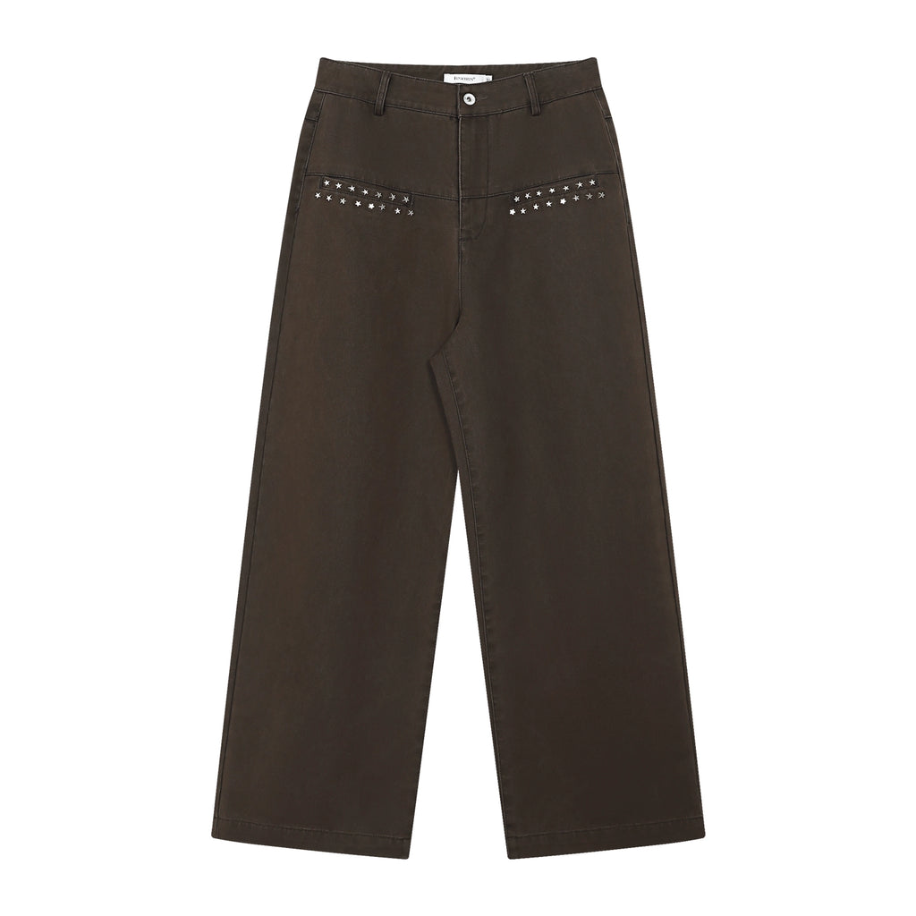 FUNKYFUN Star Rivet Trim Loose Straight Slacks